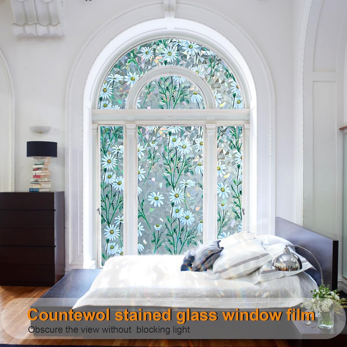 Window Privacy Film Stain Glass Window Film Rainbow Window Film Window clings Non-Adhesive Reusable Decorative for Room (Daisy Rainbow, 23.6 x 78.7 in)