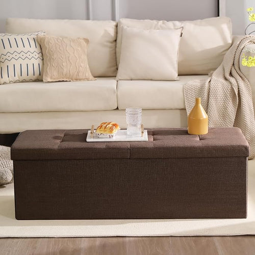 45.3 Inches Storage Ottoman Bench Foldable Seat Footrest Shoe Bench End of Bed - Image 2