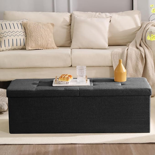 45.3 Inches Storage Ottoman Bench Foldable Seat Footrest Shoe Bench End of Bed - Image 2