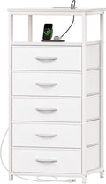 Huuger White Dresser with 5 Drawers & Charging Station, Tall Dresser by Huuger
