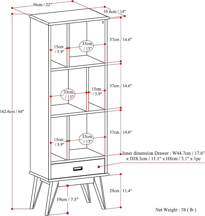 SIMPLIHOME Draper Solid Hardwood 64 inch x 22 inch Mid Century Modern Bookcase - Image 3