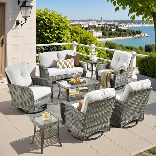 8 Pieces Outdoor Patio Furniture Sets, High Back Swivel Rocker Chairs Loveseat by Eco-ChicLivingBeautifullyAffordable