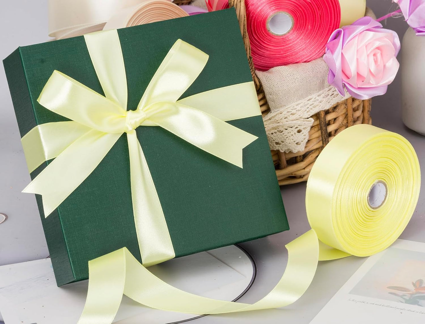 1 Inch Baby Maize Solid Satin Ribbon, 50 Yards Craft Fabric Ribbon for Gift Wrapping Floral Bouquets Wedding Party Decoration