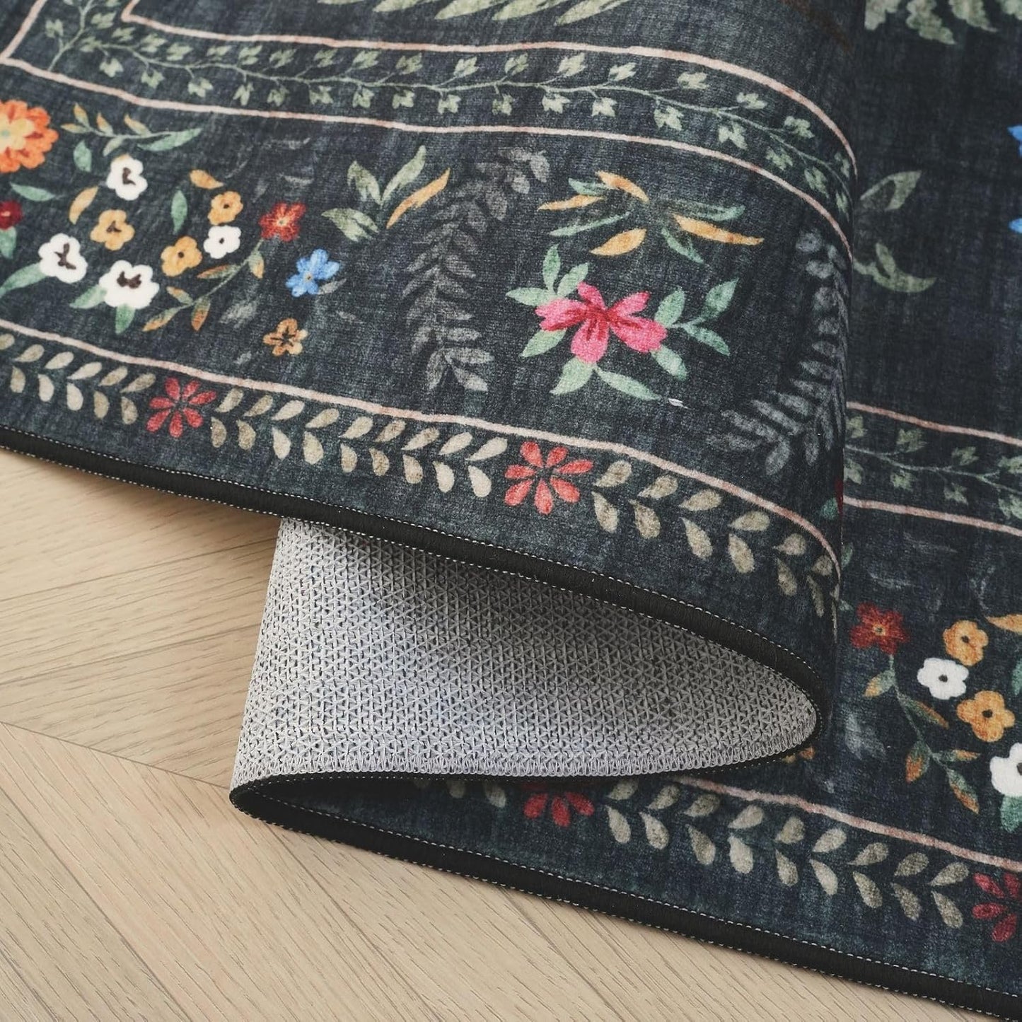 Rugcomf Area Rug 4x6 Rug Washable Boho Rugs Non Slip Low Pile Floral Animal Small Carpet for Bedroom, Bedside, Kids Room, Office, Dining Room (Green)