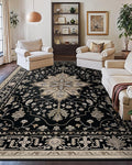 RELEANY Area Rugs 10'x14' Washable Non-Slip, Floral Vintage Distress Print by RELEANY