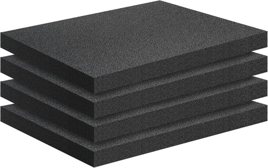 4 PCS Black Foam Padding- 16x12x1 Inch Polyurethane High Density Foam Cuttable Black Sheet Pad Cushioning Inserts for Packing Cases and Crafts
