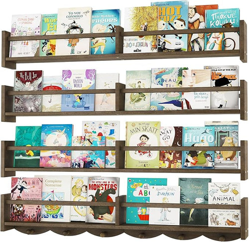34Inch Nursery Bookshelves, Wall Floating Shelf Kids Coat Rack by Unknown