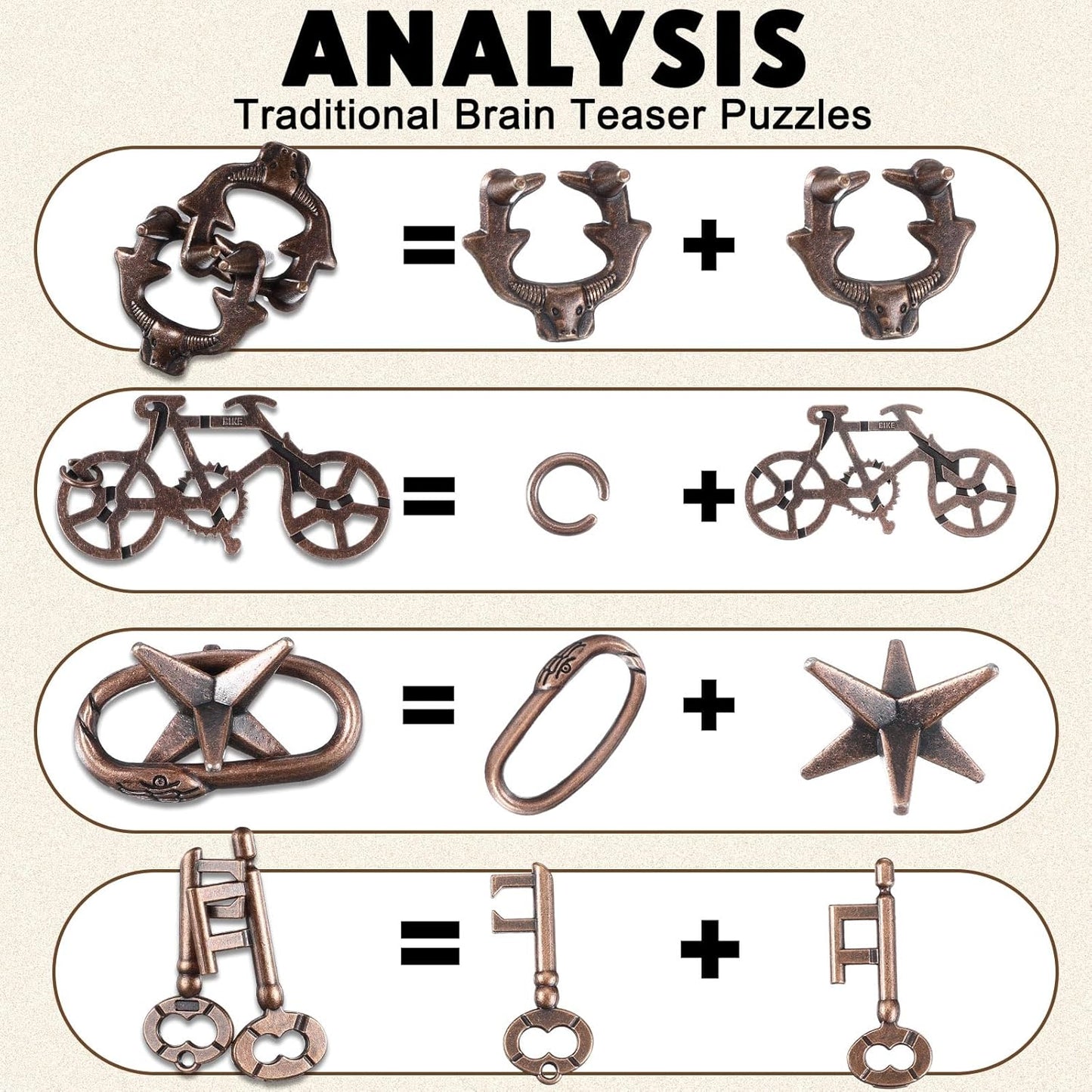 Wettarn 9 Pcs Metal Brain Teaser Puzzles Teaser 3D Steel Puzzle for Adults Unlock Interlocking Games IQ Education Smart Logic Test Toys for Adults Mind Challenge(Exquisite Style)