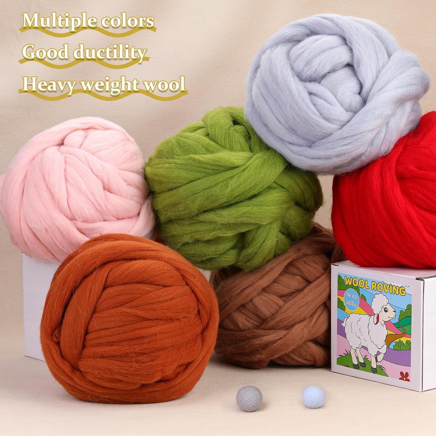 QMNNMA Wool Roving, Green Natural Wool Roving for Spinning, Soft Chunky Yarn for Wool Felting, Felting Pad, Felting Supply, Wool Yarn Bulk, Carded Stuffing