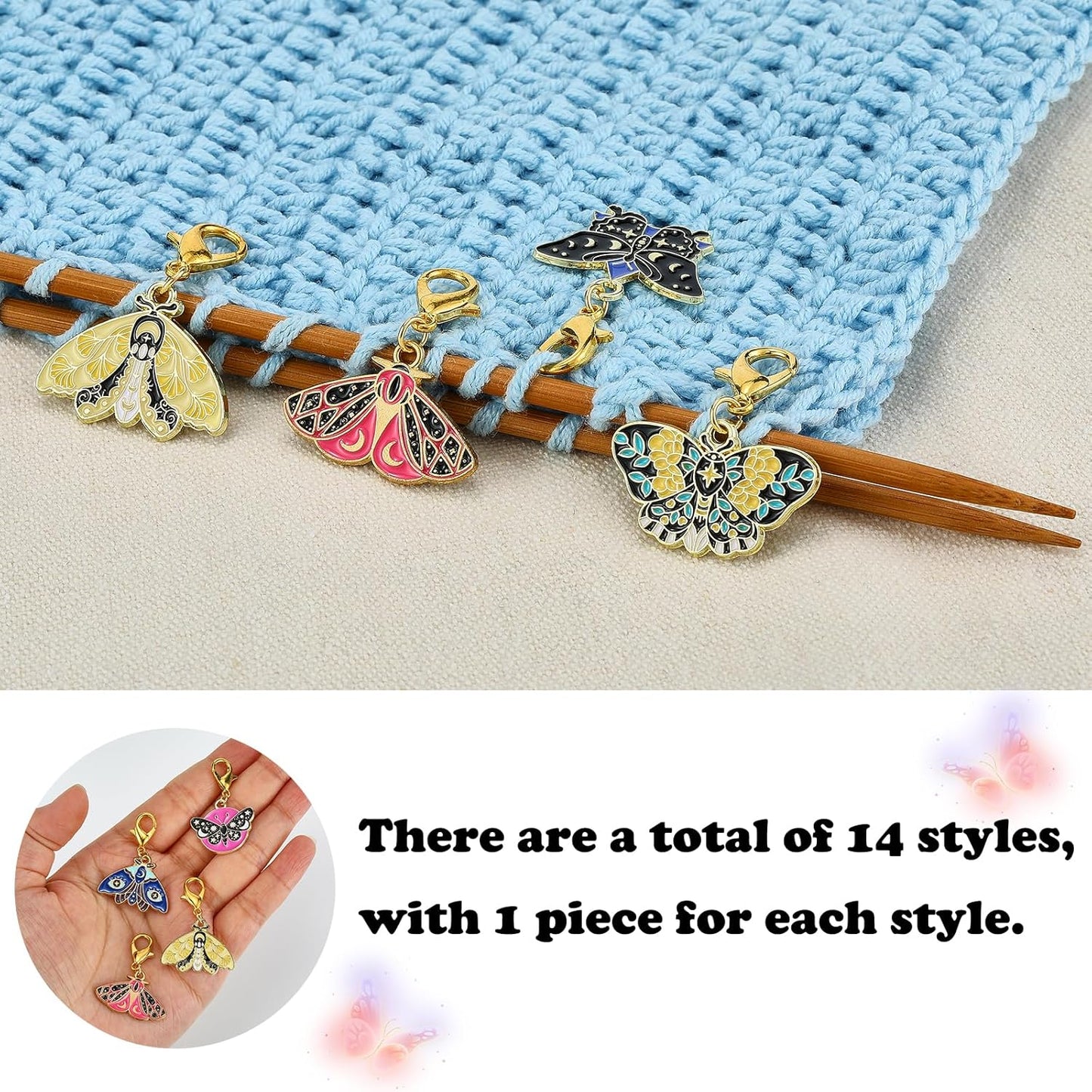 BEEFLYING 16Pcs Butterfly Stitch Marker Charms for Crocheting and Knitting, Removable Alloy Enemal Crochet Knit Stitch Marker Pendant with Lobster Clasp for Sewing Quilting Handmade Jewelry