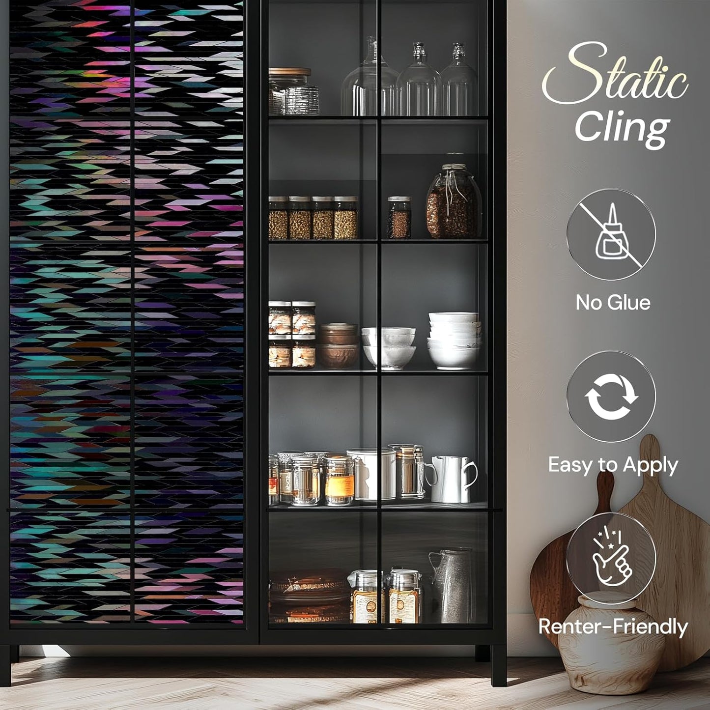 rabbitgoo Window Privacy Film, Total Blackout Window Film, Stained Glass Heat Control Glass Thermal Sticker, Room Darkening Door Cover, Anti-UV Privacy Cling with Installation Tools, 17.5" x 78.7"