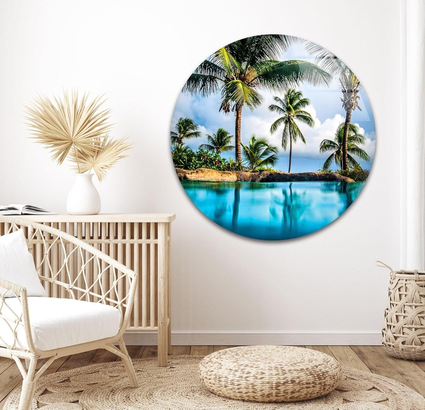 My Photostation.com 20Wx14H'' Island & Blue Sea Glass Wall ArtTempered Glass Printing Wall Decor Large Wall Art Wall Hangings
