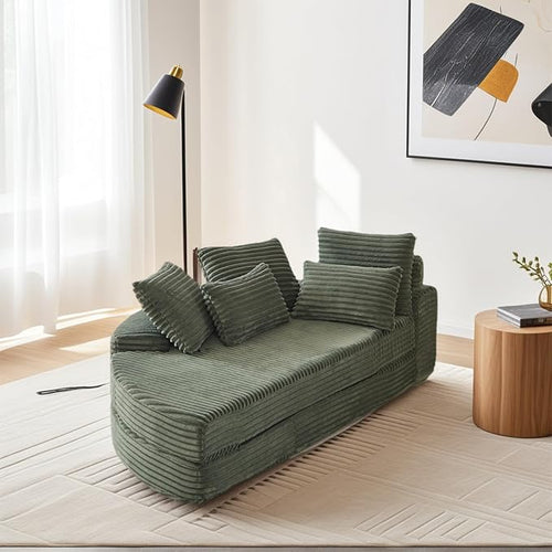 78.5" Corduroy Boneless Round Oversized Sofa, Converts into Two Recliners by Unknown