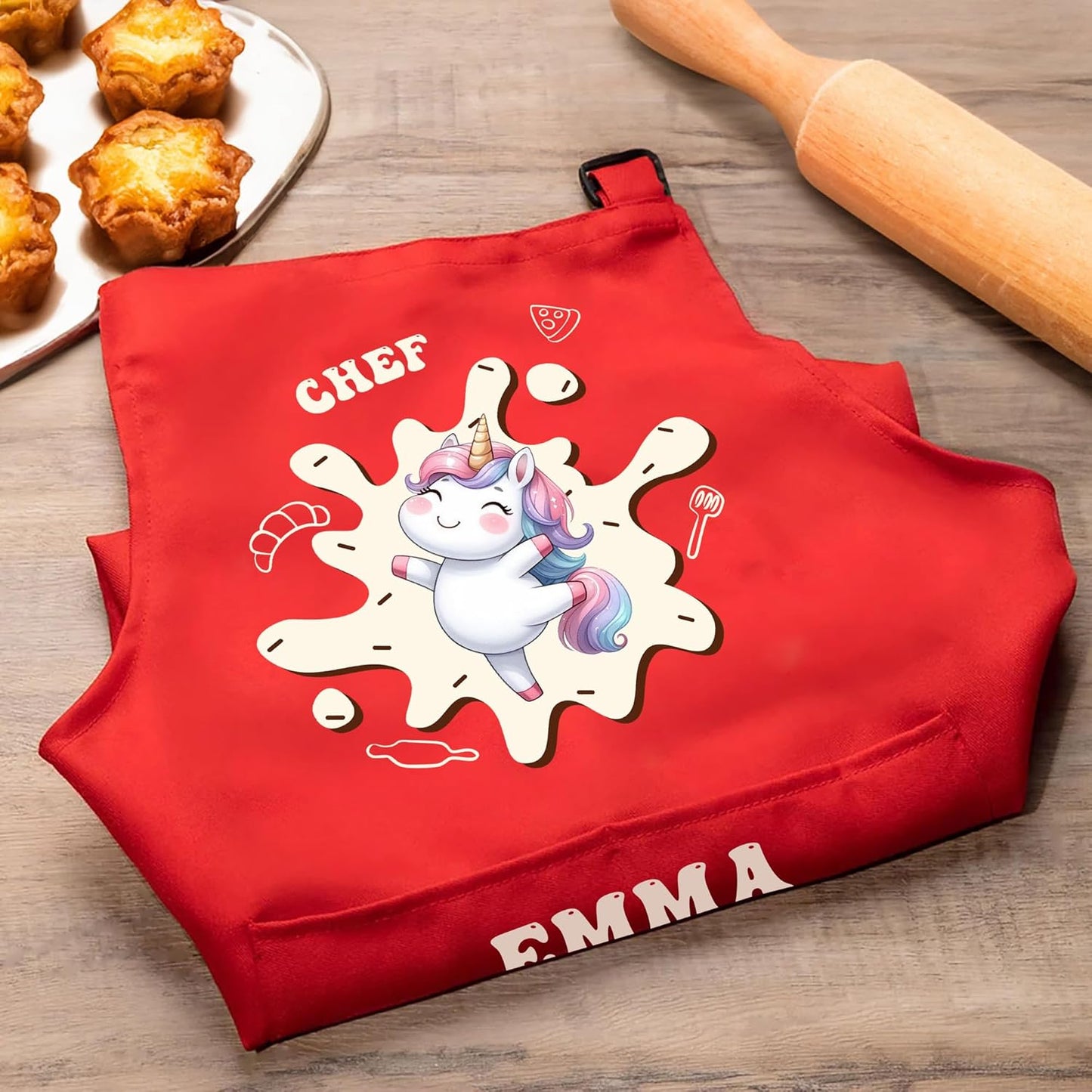 Personalized Kids Chef Hat and Apron, Custom Name Adjustable Cooking Apron for Cooking Baking Painting