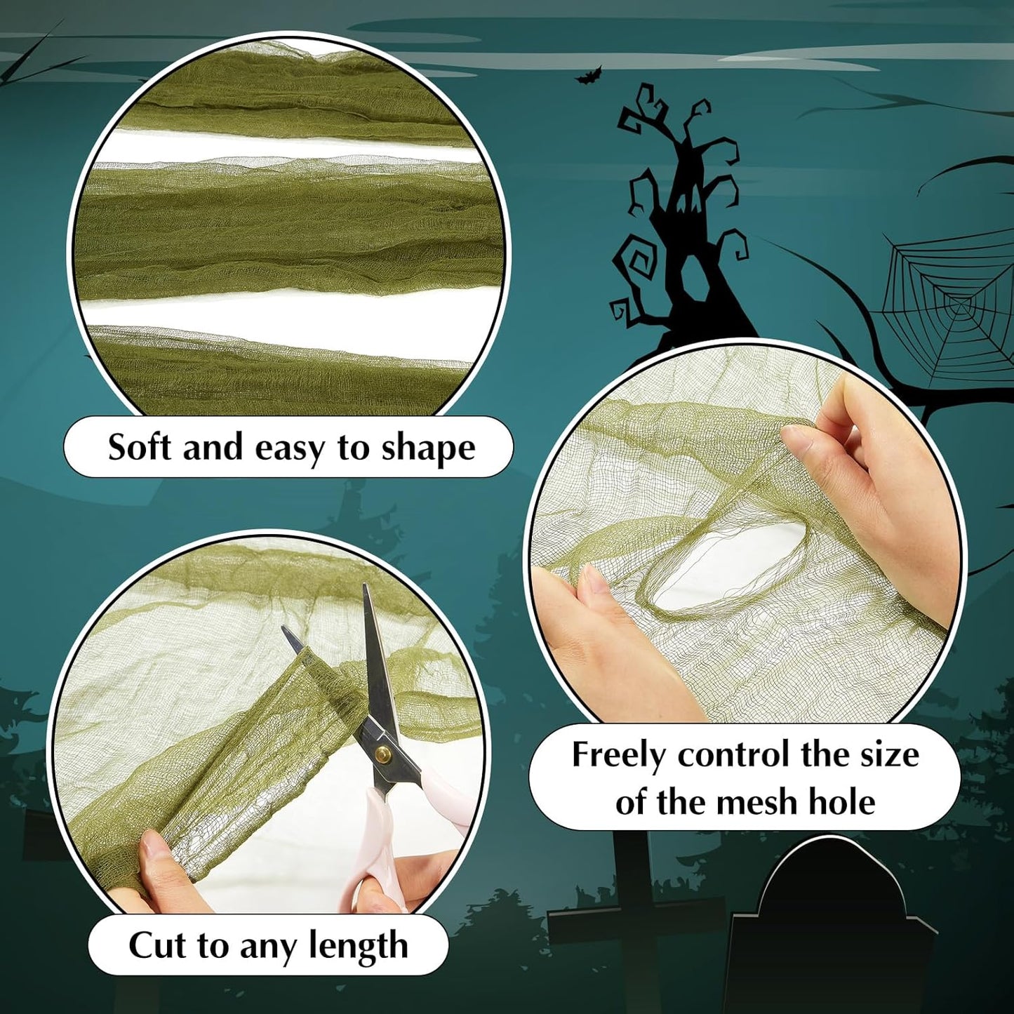 Boao Halloween Cheese cloth 70.87 x 196.85 Inch Military Green Cheesecloth Roll for Crafts Large Cotton Muslin Gauze Fabric for Halloween Outdoor & Indoor Spooky Decoration