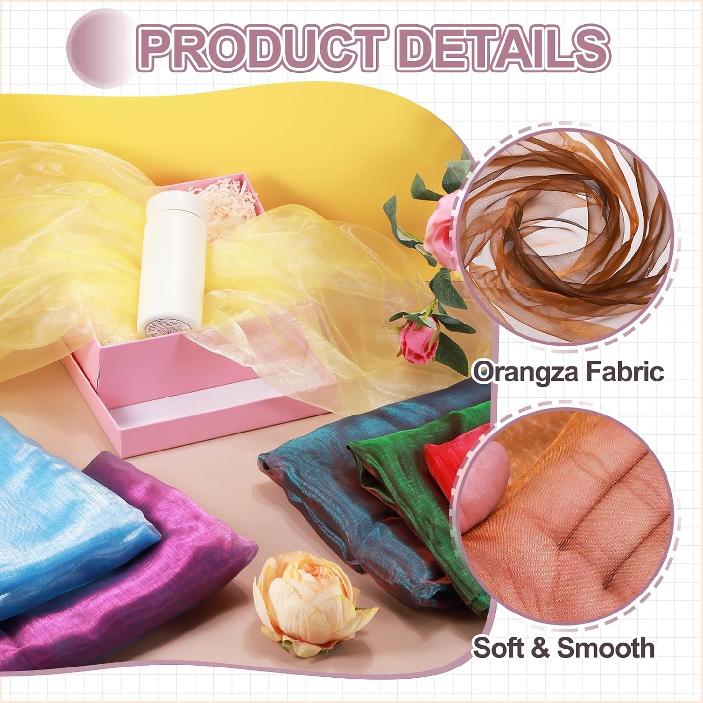 MECCANIXITY Iridescent Sheer Organza Fabric, 10 Yards x 59 Inches Solid Holographic Shiny Fabric Organza Cloth for Wedding, Curtains, Costume, Photo Background, Gradient Dark Gold