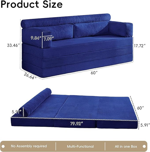 5-in-1 Convertible Sofa Bed, Corduroy Futon Couch Sleeper - Image 2