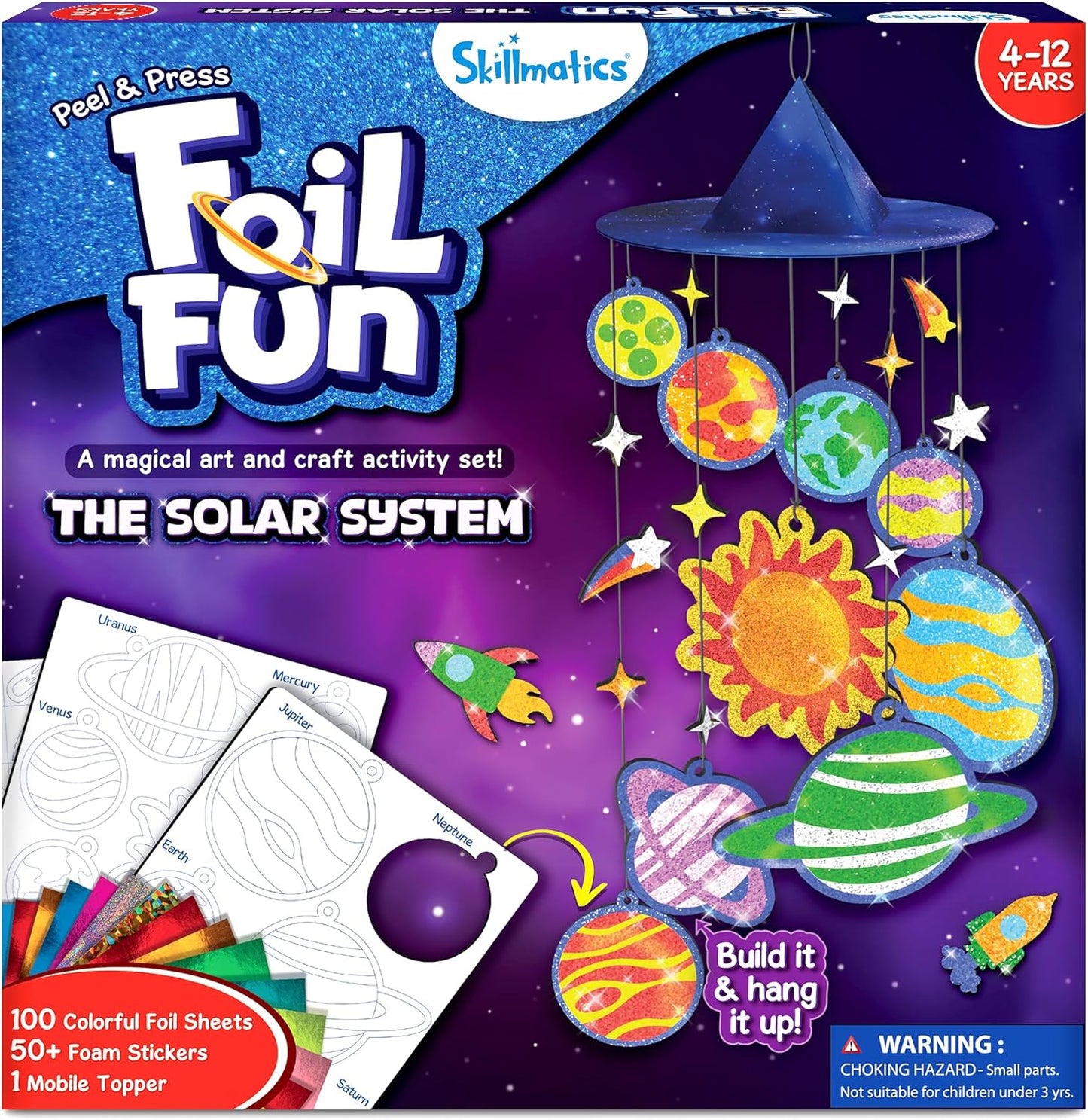 Skillmatics Foil Fun Solar System - Space Art & Craft Kit for Kids, Mess-Free Fun, Creative Activity, DIY Decor, Gifts for Boys & Girls Ages 4, 5, 6, 7, 8, 9, 10, 11, 12