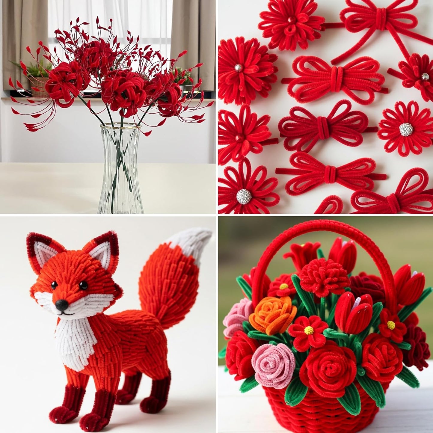 Caydo 500 Pieces Red Pipe Cleaners, Chenille Stems, Pipe Cleaner Crafts for DIY Art and Craft Projects Creative Gift Party Decorations