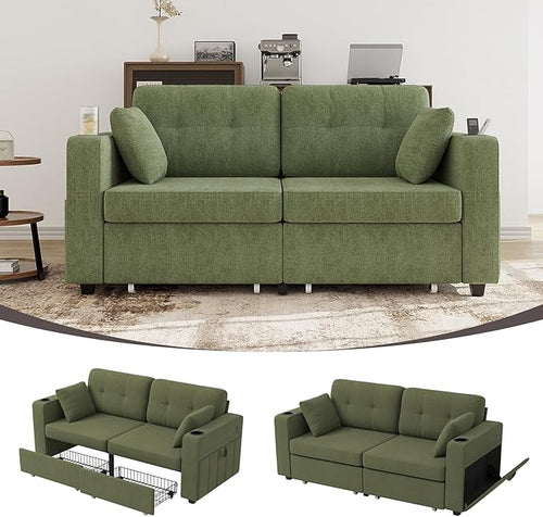 67" Small Loveseat Couch with Storage, USB Charging and Cup Holder, Space by Firscook