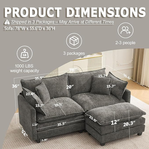 78” Modular Sectional Sofa, L Shaped Cloud Couch - Image 2