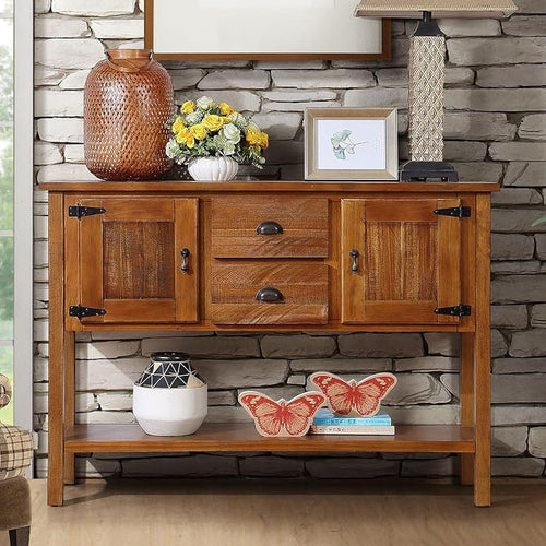 46" Solid Wood Buffet Sideboard, Farmhouse Console Table by YWUFUART