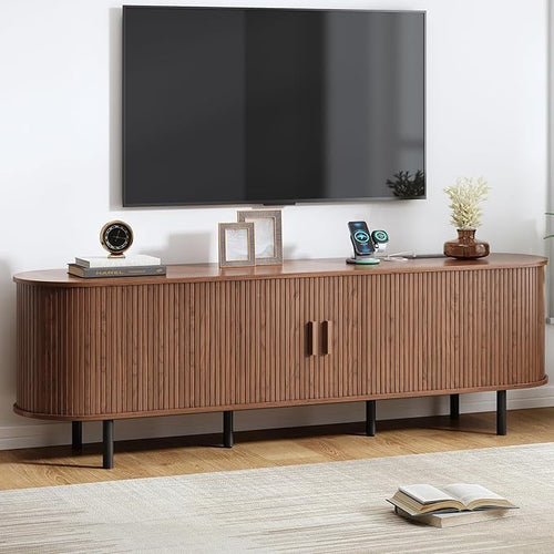 70.8" TV Stand with Power Outlet, Mid-Century Modern Television Stand, Fluted by ComfyCorner