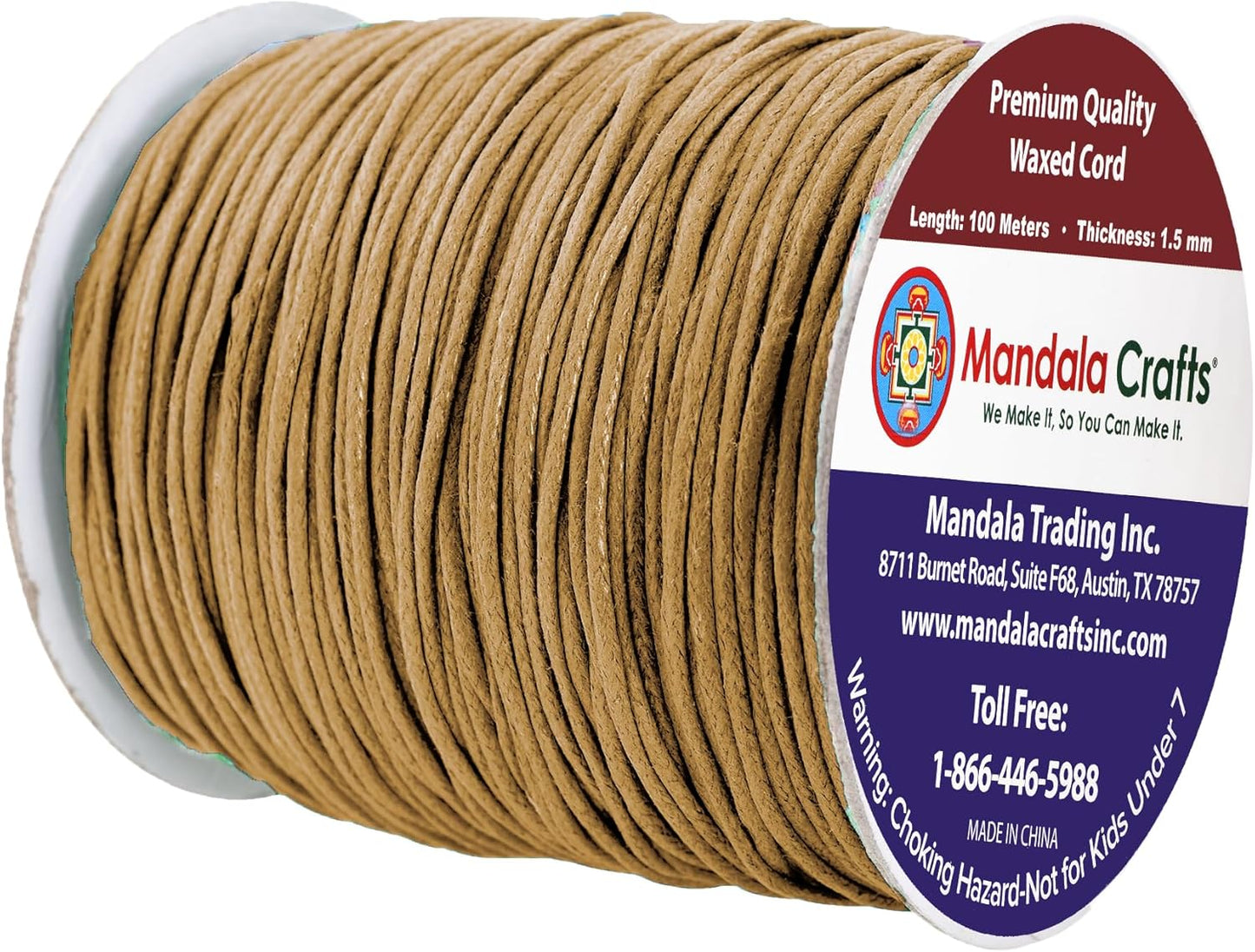 Mandala Crafts 1.5mm 109 Yards Tan Cotton Waxed Cord for Jewelry Making Bracelet Cord Waxed String - Beading String Thread Jewelry Cords for Necklaces String