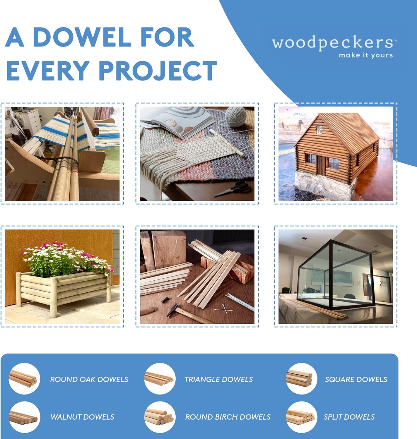 Woodpeckers 1 Inch x 12 Inch Birch/Poplar Dowel Rods, Pack of 10 Unfinished Craft Wood Dowels for Crafts, Woodworking & DIY Projects