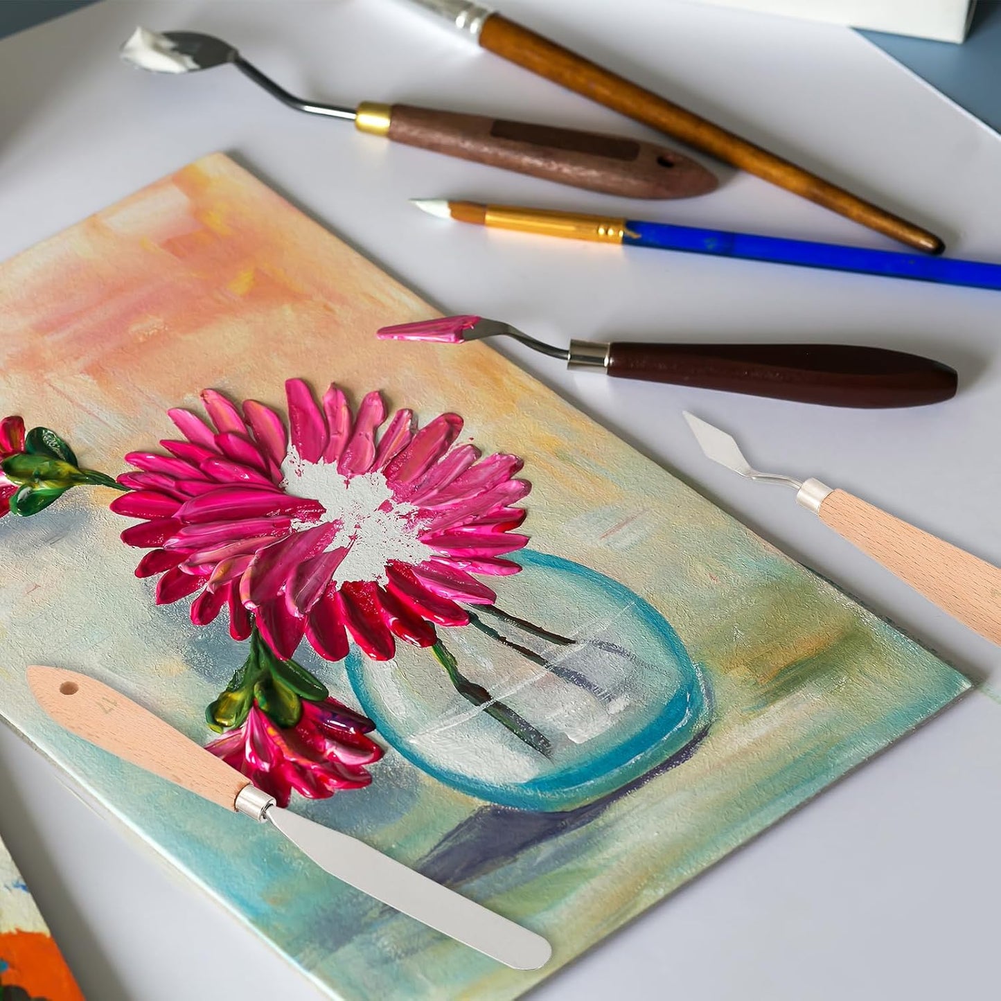PATIKIL Art Spatula, No.11 16mm Stainless Steel Flexible Palette Knife Painting Knife Painting Spatula Oil Painting Mixing Scraper with Wood Handle for Canvas Acrylic Painting, Brown