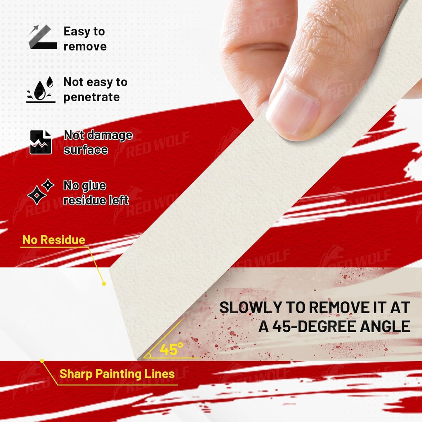 RED WOLF 1.41" x 60 Yards Masking Tape 6 Pack, General Purpose for Painting Arts Crafts Label Car Painting, Sharp Paint Line No Residue Painters Tape White Beige Crepe Paper Tape Heat Resistance