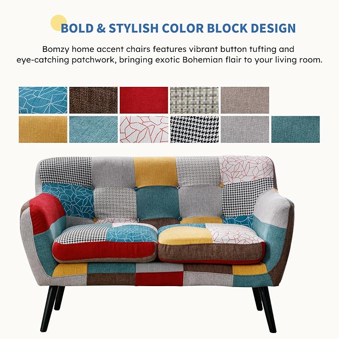 Bonzy Home Modern Colorful 3 Piece Coroful Fabric Sofa Set, Included 2 Accent - Image 4