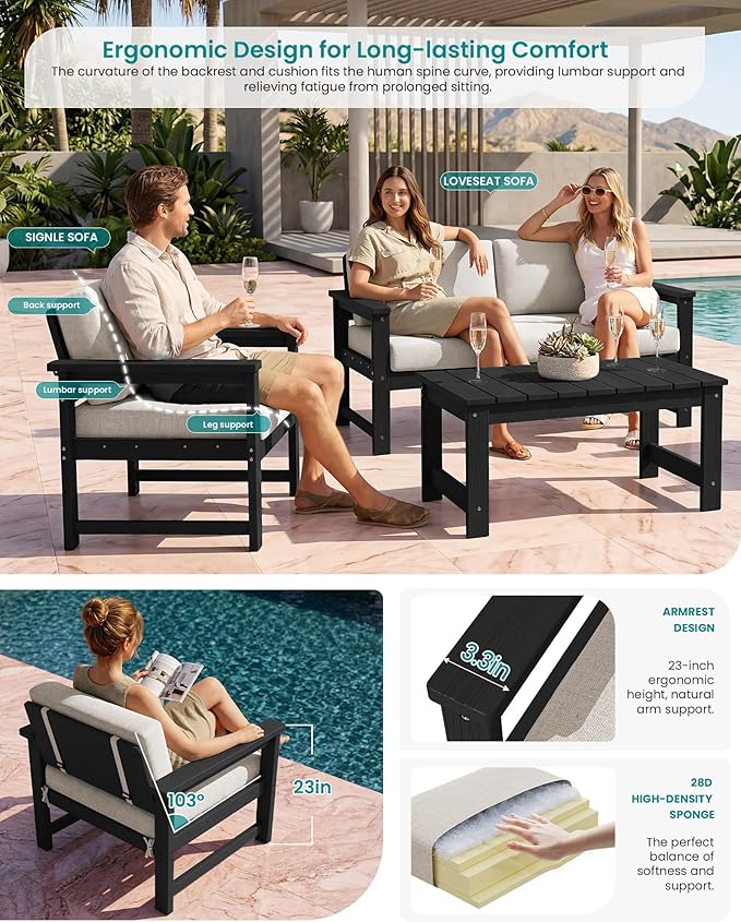 SERWALL Black HDPE Outdoor Loveseat - Image 2