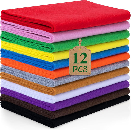 12 Rolls 8"x35"(20.5x90cm) 1.4mm Thick Soft Felt Fabric Sheet 12 Assorted Classic Series Colors Felt Pack for DIY Craft Sewing Squares Nonwoven Patchwork