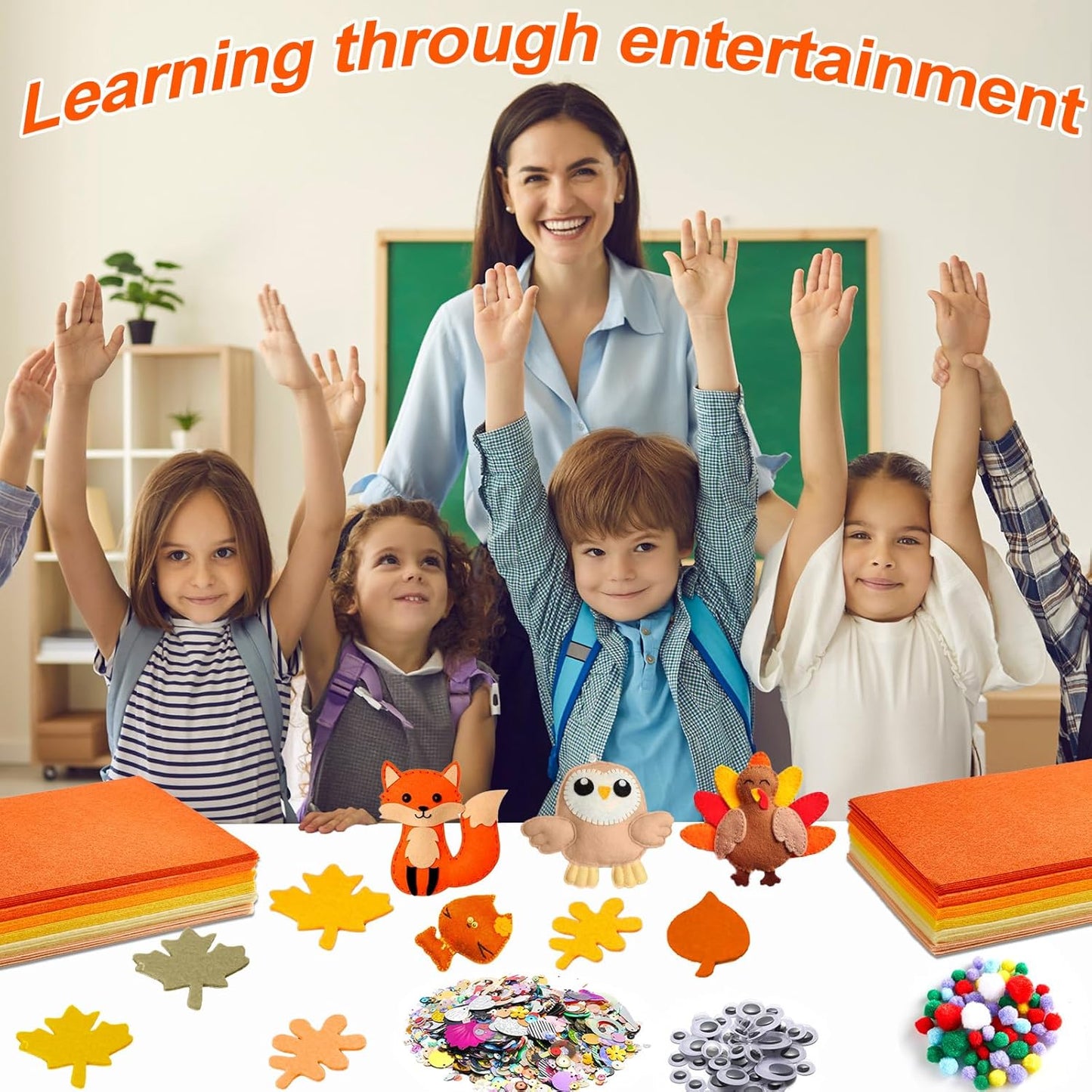 42Pcs Fall Felt Fabric Sheets 8 x 12 Inch Thanksgiving Yellow Orange Assorted Soft Thick Felt Pack with Wiggle Google Eyes Pom Poms Glitter Patchwork for Autumn DlY Sewing Creative Art Project Decor