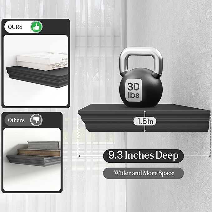 Fun Memories Floating Shelves 24 Inch Long, 9.3 Inch Deep Classic Crown Molding - Image 4