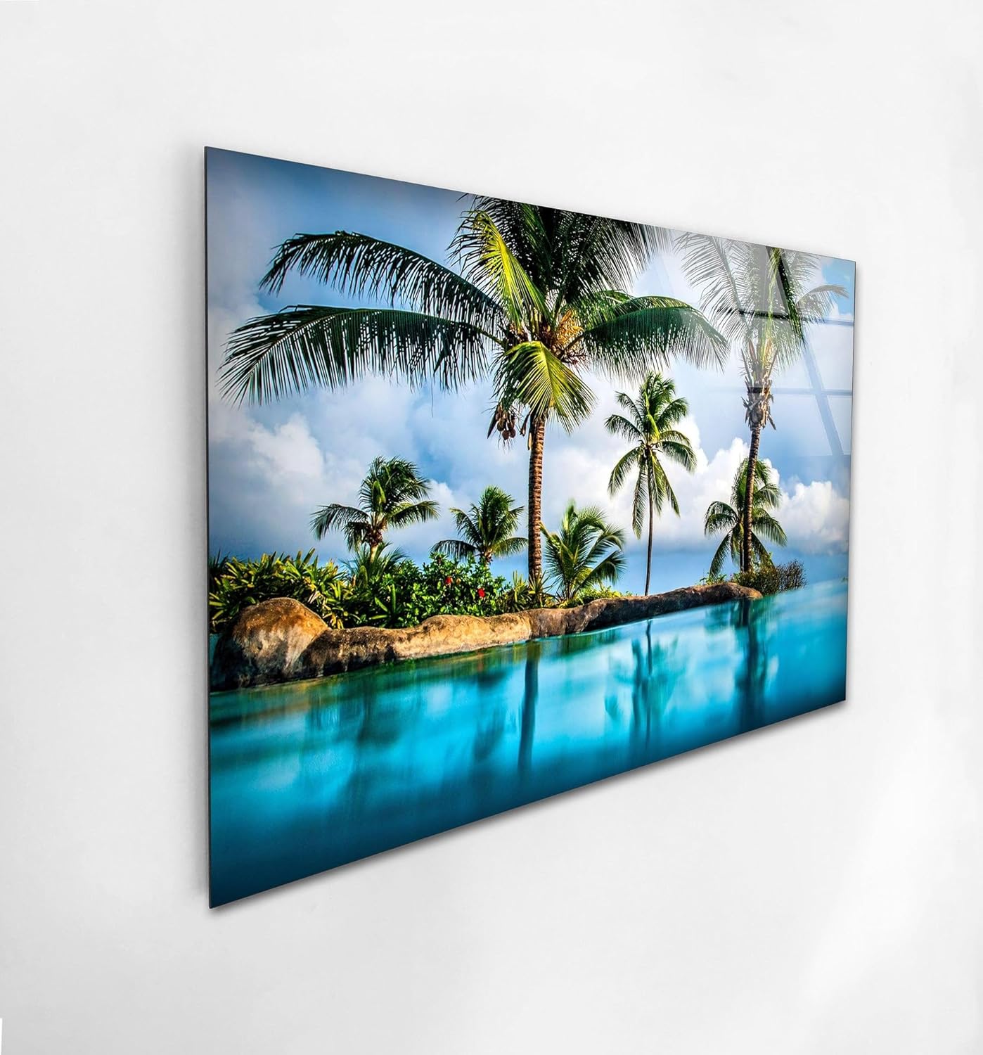 My Photostation.com Round 31,5'' Island & Blue Sea Glass Wall ArtTempered Glass Printing Wall Decor Large Wall Art Wall Hangings
