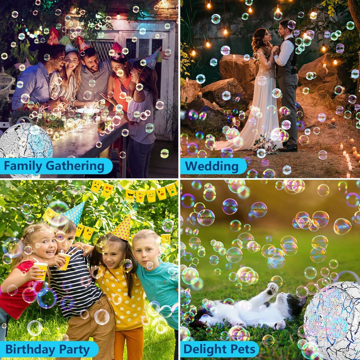 Bubble Machine for Kids Toddlers,45°/360° Rotatable Spherical Bubble Maker Toy with LED Light,Rechargeable Bubble Blower for 3 4 5 Year Old,Wedding Party Easter Birthday Gifts -Spherical White Crack
