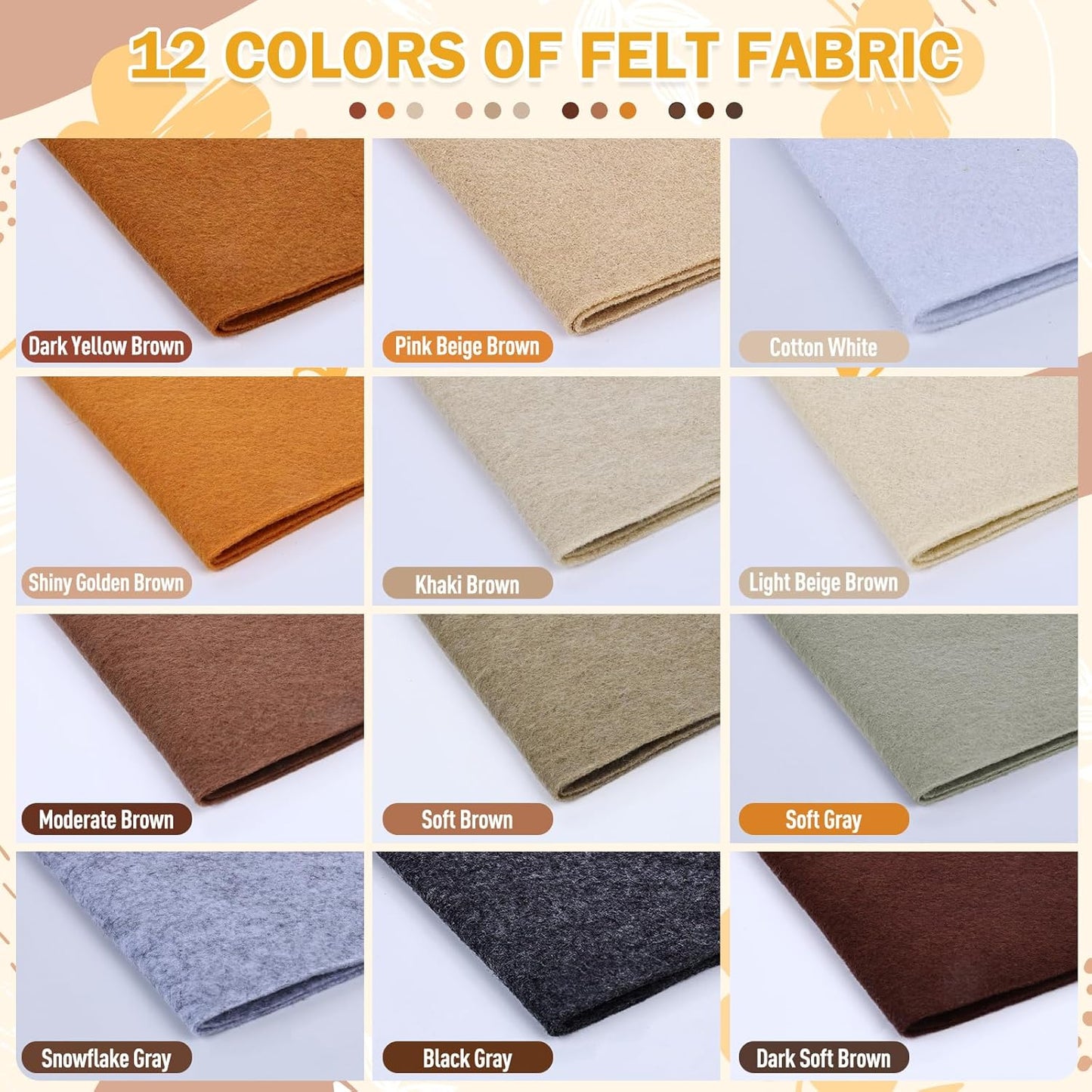 12 Rolls 8"x35" 1.4mm Thick Soft Felt Fabric Sheet 12 Assorted Brown Series Colors Felt Pack Pastel Felt Sheets for DIY Craft Sewing Squares Nonwoven Patchwork