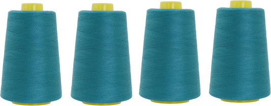 Mandala Crafts 4 Pack of Serger Threads Cones Spools - 20S/2 24000 Yards Polyester Teal Threads for Sergers Machine and Overlock Quilting Sewing Machine