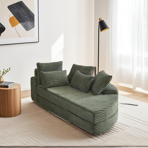 78.5" Corduroy Boneless Round Oversized Sofa, Converts into Two Recliners by Unknown