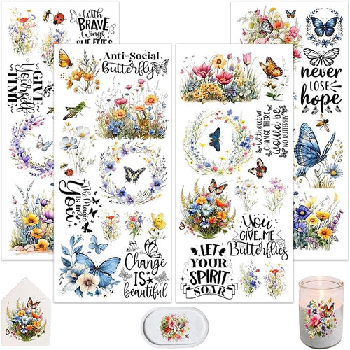 4 Sheets Rub on Transfers for Crafts, Flowers and Butterflies Furniture by Dorsbaby