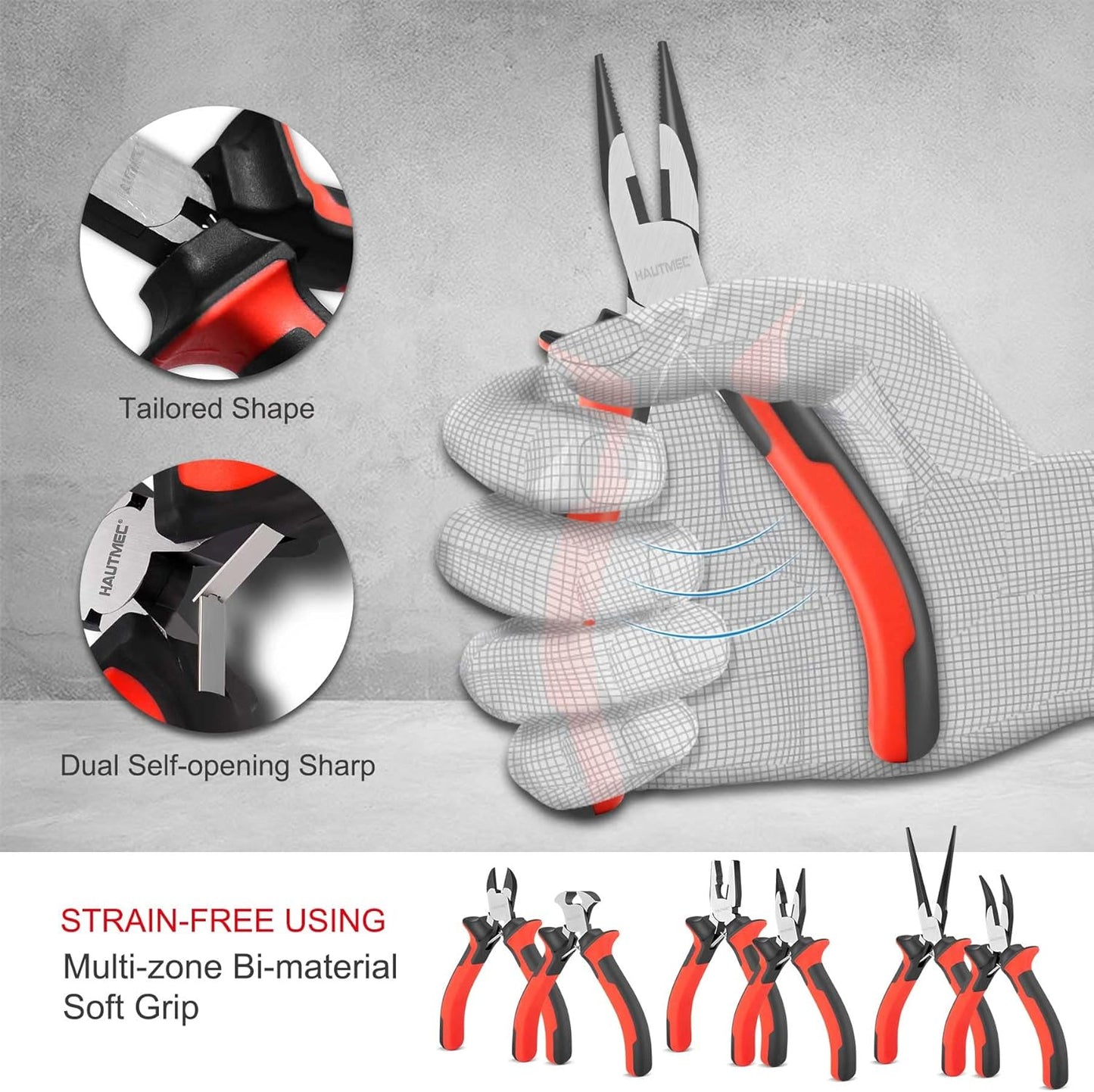 HAUTMEC 6PCS Mini Pliers Set High Leverage Multi Small Pliers Tool Set with Small Needle Nose Pliers Set, Linesman, Long Nose, Bent Nose, Diagonal Cutters, End Cutting Plier for Jewelry and Electronic