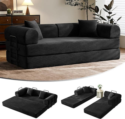 79" Convertible Sofa Bed with Fixed-Shape Frame & Removable Armrests, Modular by SAVENICA