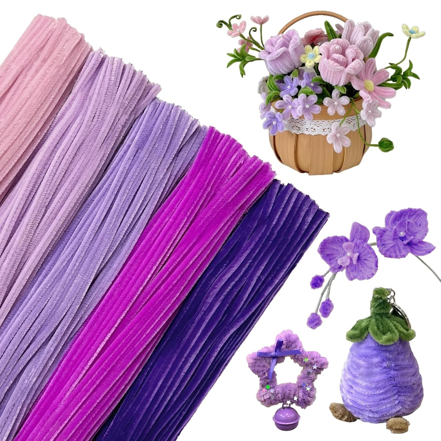 Pipe Cleaners Craft 500PCS 5 Colors Purple Pipe Cleaners Bulk 30CM Limpia Pipas para Manualidades Fuzzy Wire Chenille Stems for Arts Crafts and Creative DIY Projects Decorations