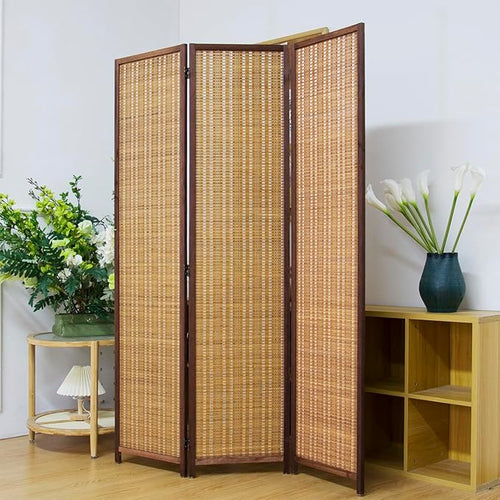 3 Panel Bamboo Room Divider Screen, 5.6 FT Tall Bamboo Divider Folding Panel by PawlaBay