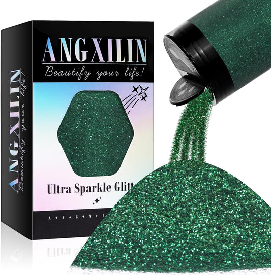 High Capacity 260g Shaker Bottle Package Metalic Fine Glitter,ANGXILIN for Tumbler Jewelry Making,Epoxy Resin DIY Craft,Face Body Nail Art Fine Glitter (Forest Green)