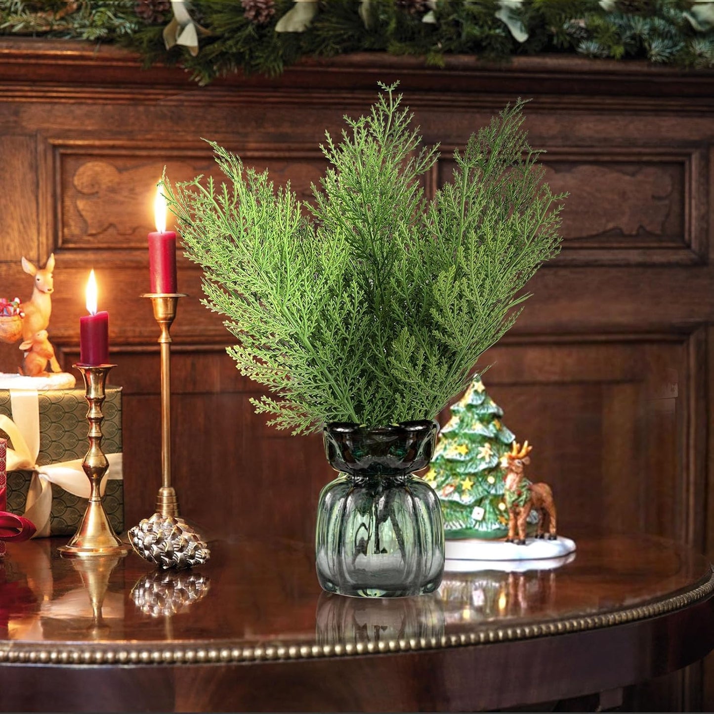 Hananona 120 Pcs Artificial Faux Greenery Sprigs and Twigs - Pine and Cedar Stems for Christmas Holiday DIY, 120 Pieces, Green