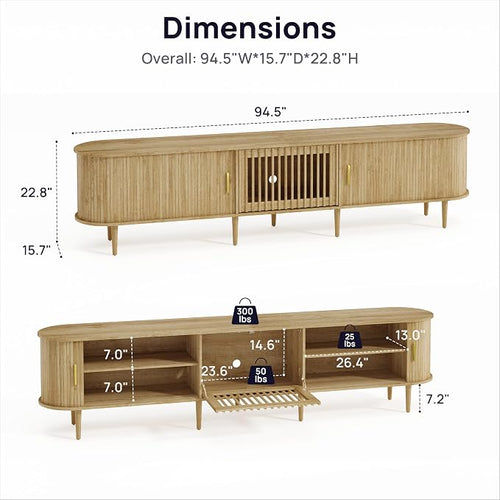 94.5" Fluted Mid Century Modern TV Stand - Image 2