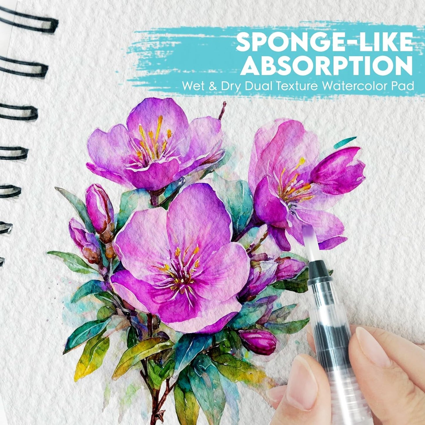 KOVIEDE 100% Cotton Watercolor Paper Pad - 30 Sheets 5.5"x8.5" Spiral Bound, 140lb/300gsm Cold Press Watercolor Sketchbook, Artist Quality Art Journal Supplies for Adults, Kids & Beginners, Pink